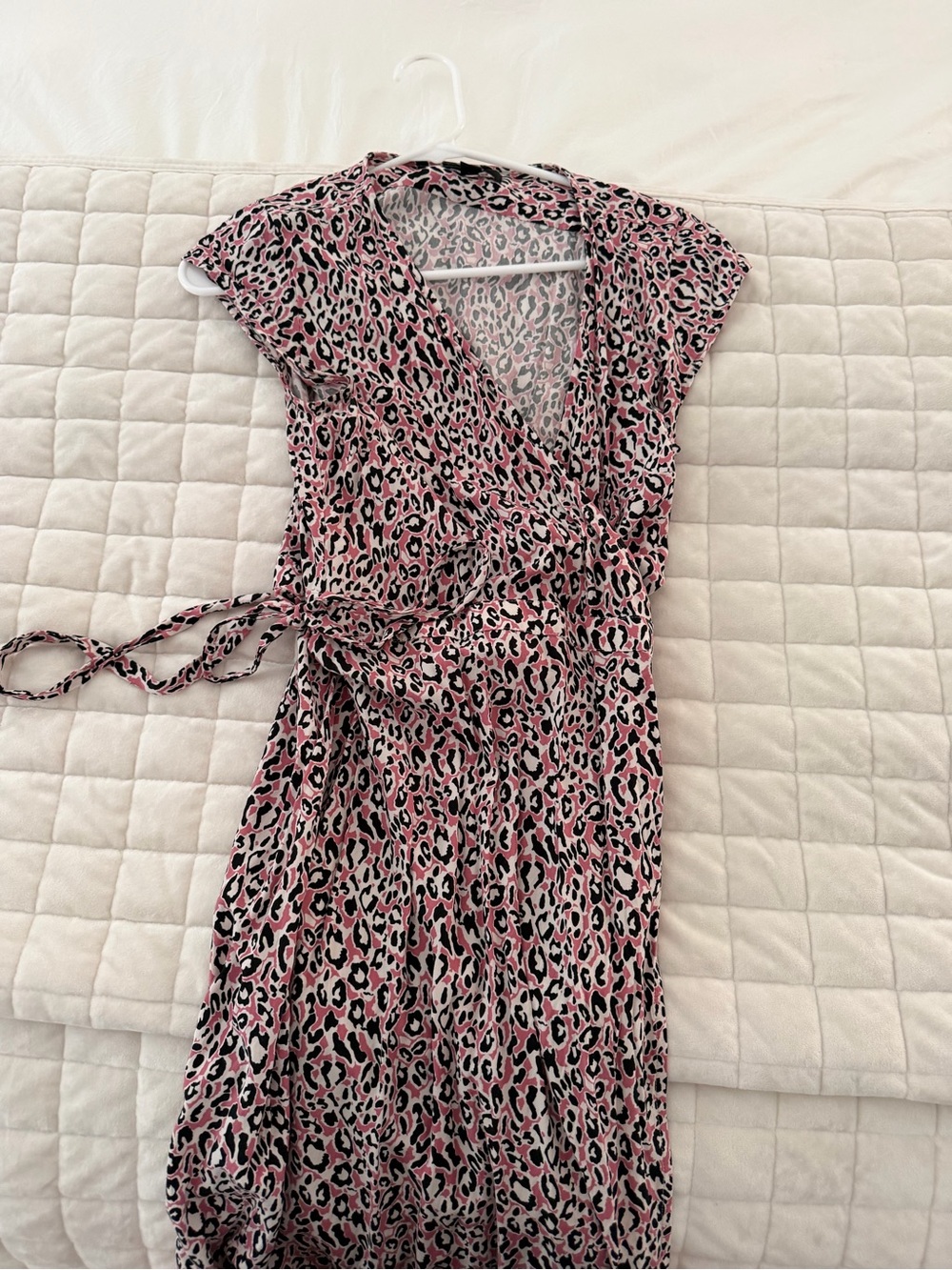 J. Crew Pink Leopard Wrap Midi Dress NWOT